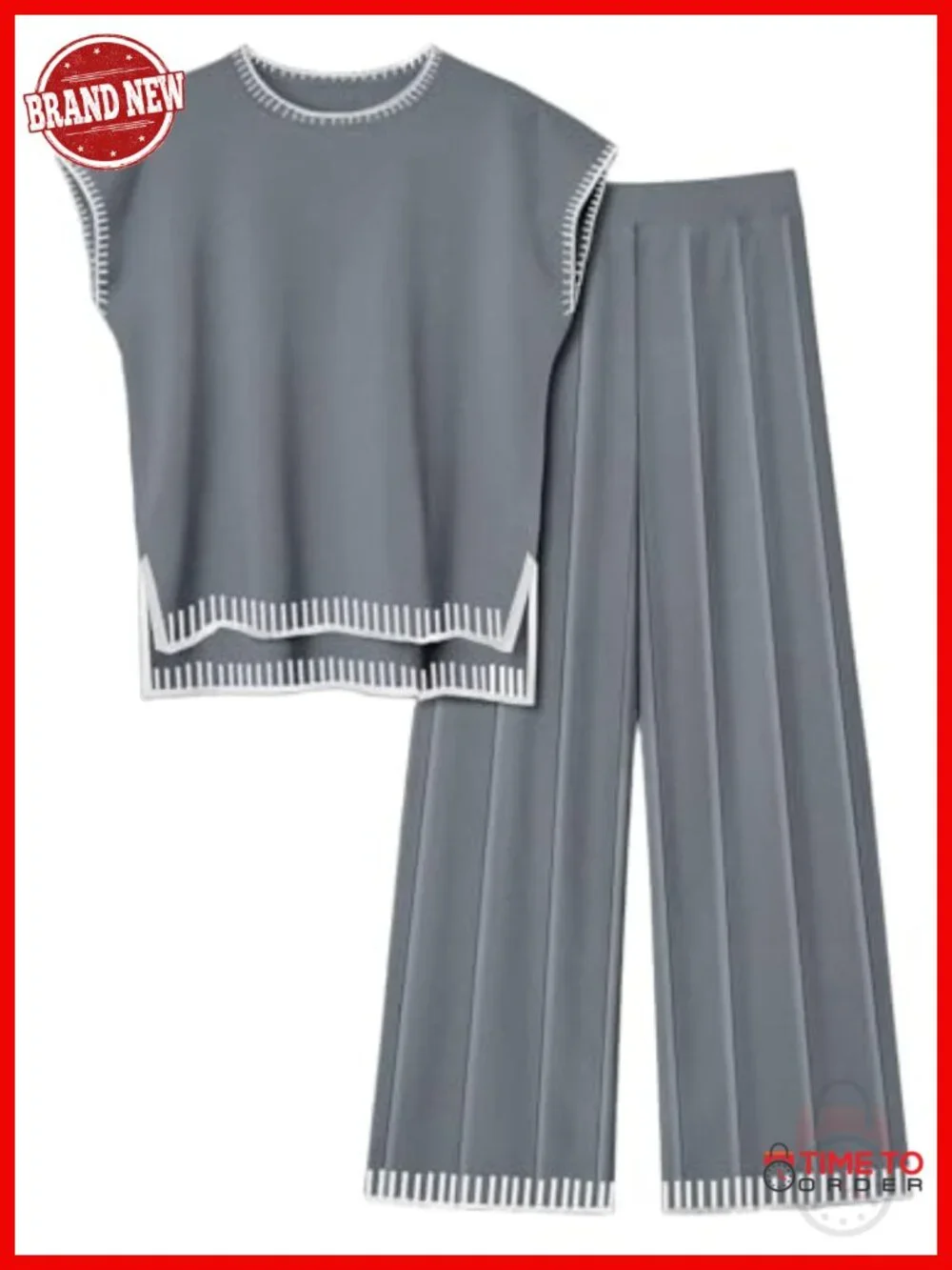 Knit Sweater Lounge Set 2 Piece Outfits Pullover Top Wide Leg Pants Sleeveless